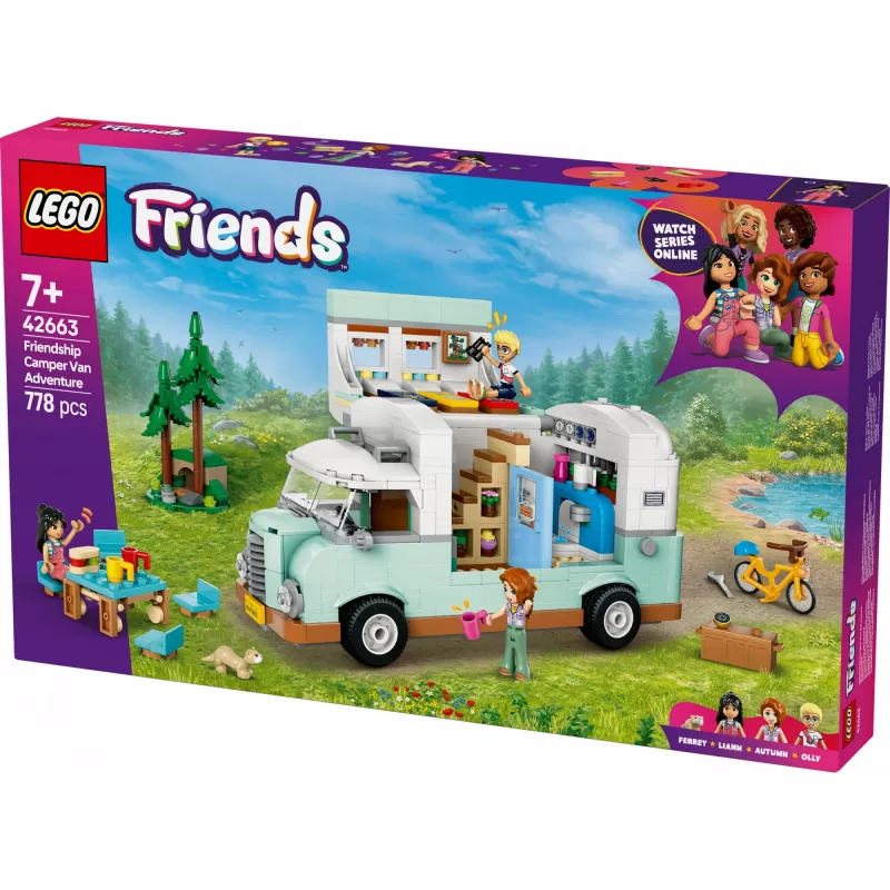 LEGO kempera komplekts 42663 — LEGO Friends kemperis, 778 detaļas, 3 minilelles, vecums 7+
