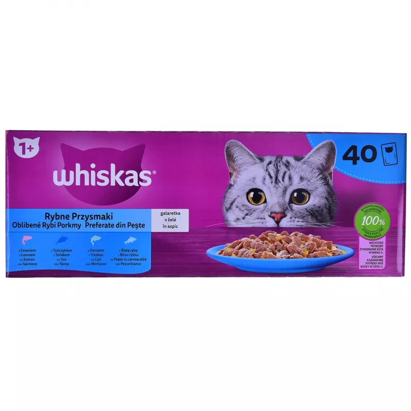 WHISKAS Zivju izlases želejā - mitrā kaķu barība - 40x85 g