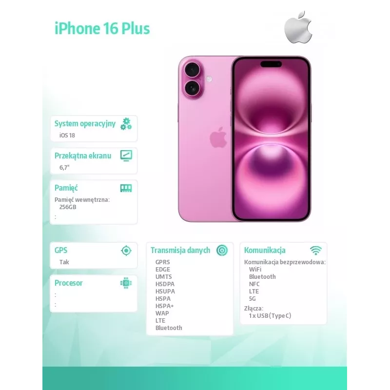 iPhone 16 Plus 256GB - Rozā