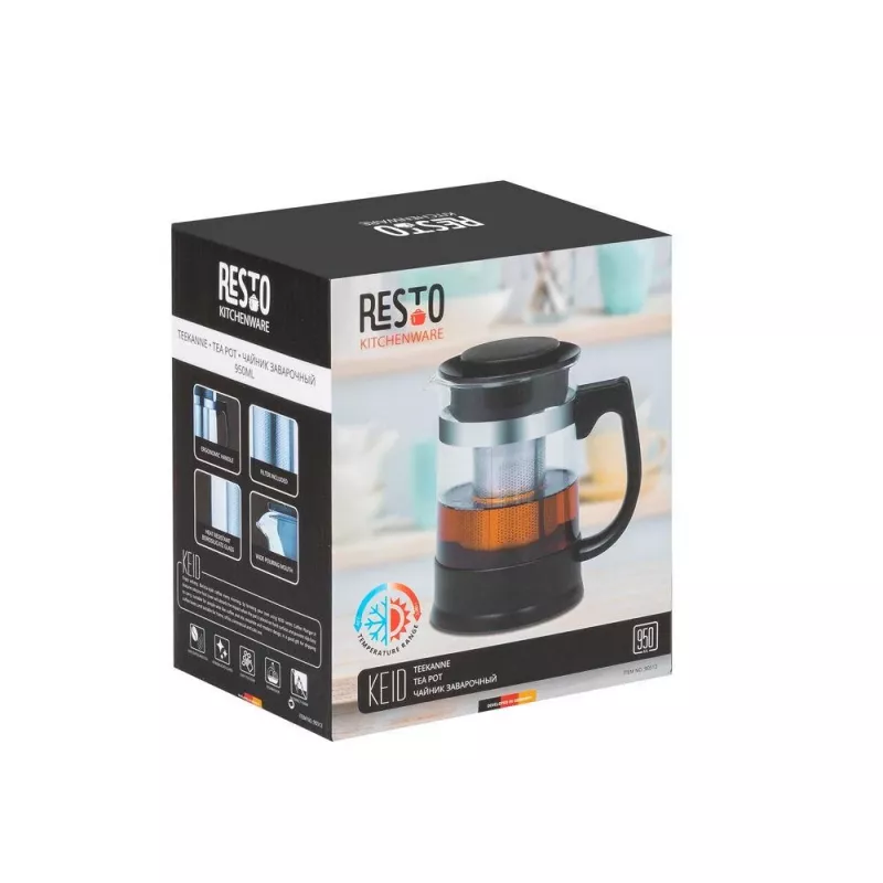 Resto Kitchenware 90512 tējkanna Viena tējkanna 950 ml Melna, Caurspīdīga