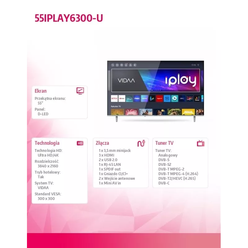 TV LED 55IPLAY6300-U 55 collu LED displejs 4K izšķirtspēja