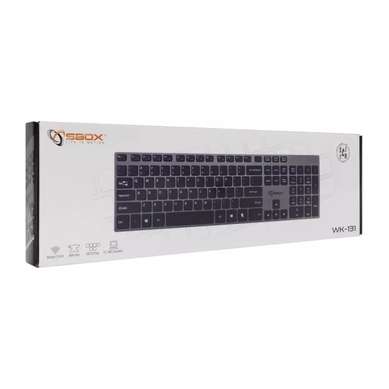 Bezvadu tastatūra SBOX WK-131 US, kompakts metāla dizains, US izkārtojums
