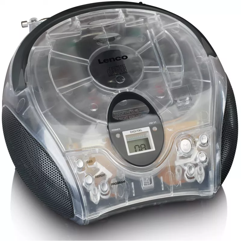 Portatīvs radio CD atskaņotājs Lenco SCD-24TR — FM, 4 W izejas jauda, LCD, teleskopiskā antena, maiņstrāva/līdzstrāva, 6×C baterijas