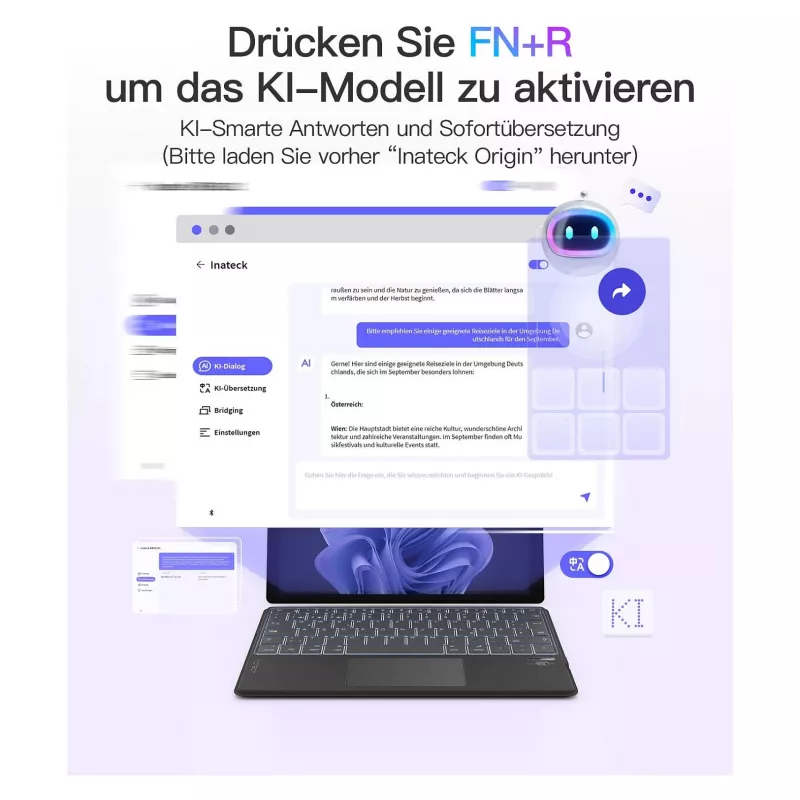 inateck Klaviatūra Surface pelēka, Sureface GO 1-4 Com. QWERTZ