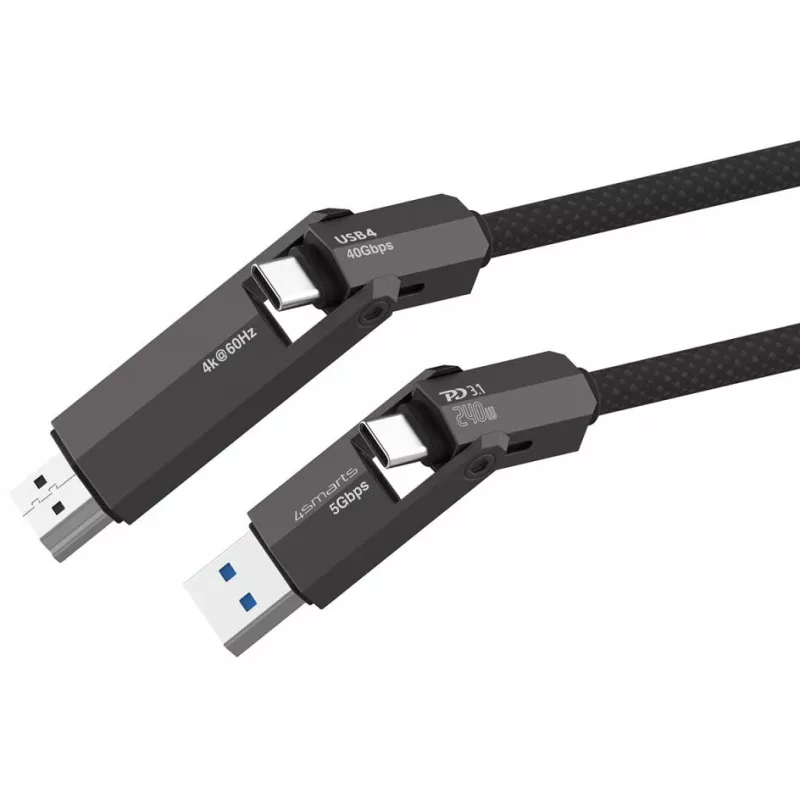 USB4 HDMI kabelis 4smarts ComboCord 240W 1,5 m – USB4 uz HDMI, 240W strāvas piegāde, 1,5 m garums