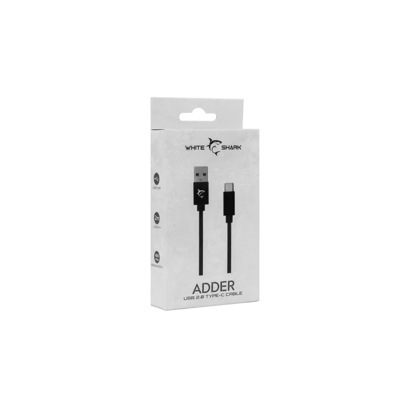 USB uz USB-C kabelis White Shark Adder 2 m — uzlādes un datu pārraides kabelis, balts