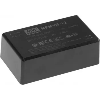 Barošanas adapteris MEAN WELL MPM-65-48, iekštelpu, 65 W, ieeja 80–264 V, melns, 52×87×29,5 mm