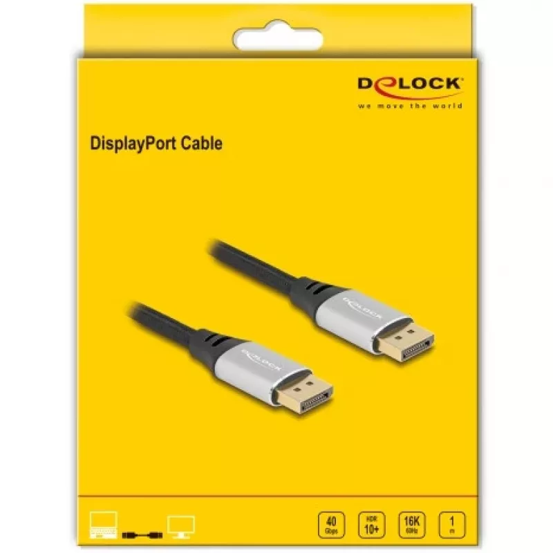 DeLOCK DisplayPort kabelis 16K 60 Hz 1 m sudraba metālisks