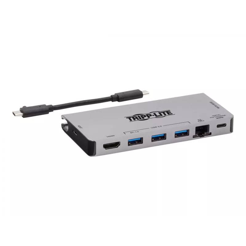 USB-C dokstacija - 4K HDMI, USB 3.2 Gen 1, USB-A centrmezgls, GbE, atmiņas karte, 100W PD uzlāde, noņemams vads U442-DOCK5D-GY