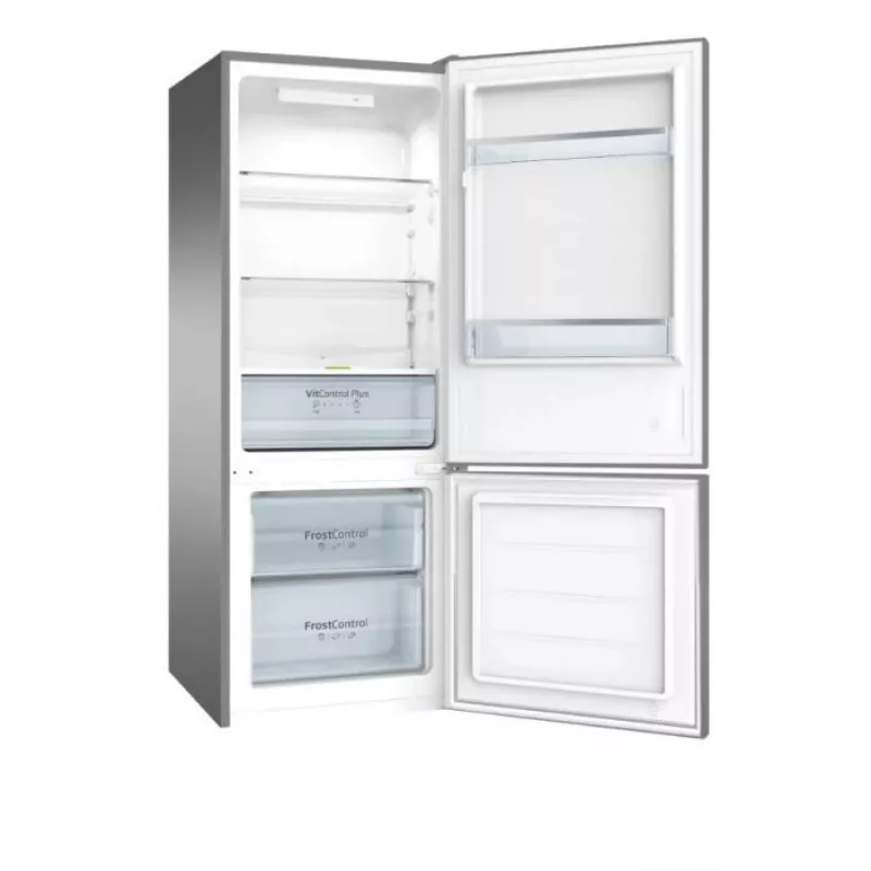 Brīvi stāvošs ledusskapis-salvētava AMICA KGCL 384 160 E, kopā 205 L, ledusskapis 153 L, saldētava 52 L, apakšā novietota saldētava, nerūsējošais tērauds