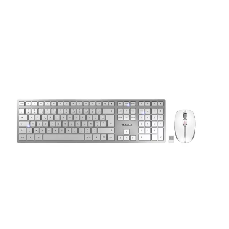 CHERRY DW 9100 plāns tastatūra Pele iekļauta Universāls RF bezvadu + Bluetooth AZERTY franču sudraba