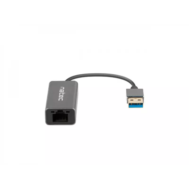 USB centrālmezgls NATEC Cricket USB 3.2 Gen 1 Type-A ar RJ-45 Ethernet 1000 Mbit/s, alumīnija korpuss, melns