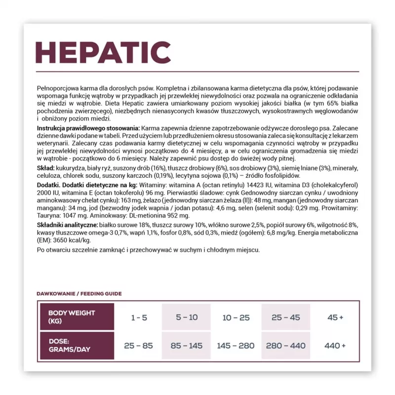 Sausā suņu barība VETEXPERT Veterinary Diet Hepatic 2 kg — terapeitiska aknu atbalsta barība, 17,5% olbaltumvielu, 11,5% tauku