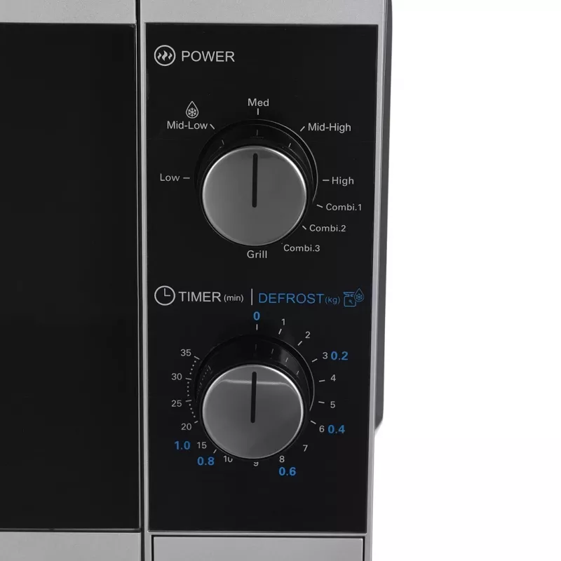 Kombinētā mikroviļņu krāsns Sharp YC-MG01E-S — 20 l, 800 W mikroviļņu, 1000 W grils, 5 jaudas līmeņi, rotējoša vadība, 25,5 cm grozāmā pamatne