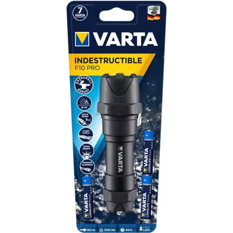 Rokas lukturis Varta INDESTRUCTIBLE F10 PRO Melns 6W 300lm IP67