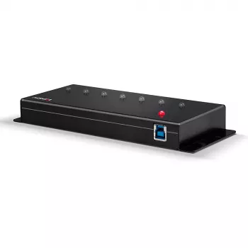 Lindy 7 pieslēgvietu USB 3.0 metāla centrmezgls, USB 3.2 Gen 1 (3.1 Gen 1) Type-A, 5000 Mbit/s, melns, 0.8 m, 185 mm, 75 mm