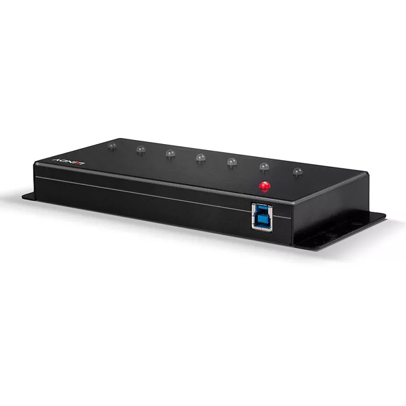 Lindy 7 pieslēgvietu USB 3.0 metāla centrmezgls, USB 3.2 Gen 1 (3.1 Gen 1) Type-A, 5000 Mbit/s, melns, 0.8 m, 185 mm, 75 mm