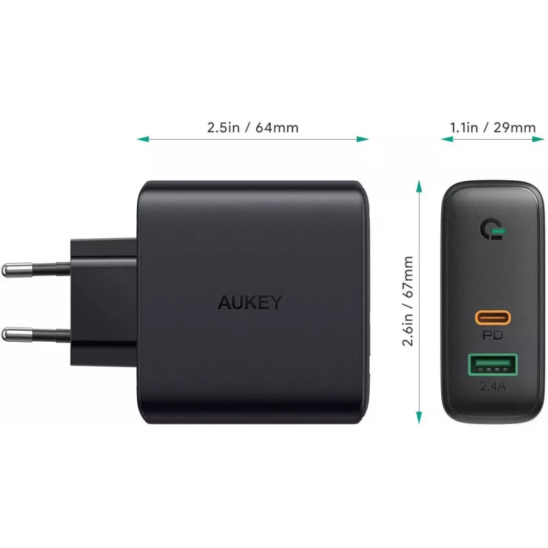 PA-D3 sienas lādētājs 2xUSB Power Delivery (1xUSB+1xUSB C) 5.4A 60W Dynamic Detect