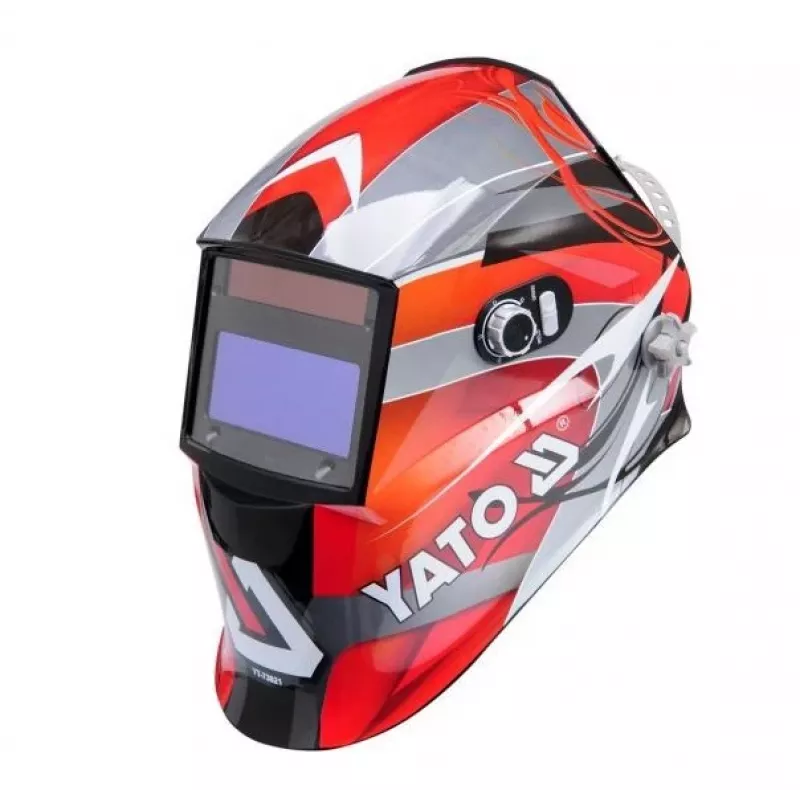 Metināšanas ķivere YATO YT-73921 ar automātiski tumšojošu filtru, tonis 9–13, PC apvalks, skata laukums 4,3×9,8 cm, baterija 3 V