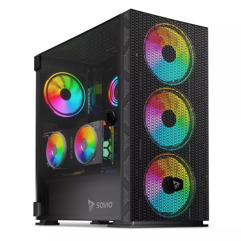 SAVIO datora korpuss Raptor X1 ARGB Glass/Mesh Melns