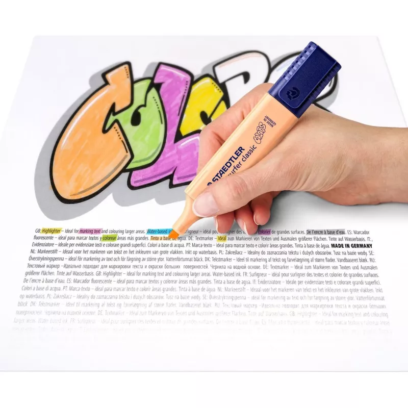 Marķieris Staedtler 364 C 6 gab. Kalta uzgalis Laima Piparmētru Persiku Rozā Violeta Dzeltena