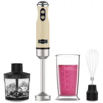Rokas blenderis CECOTEC Power Mixer Retrodzeltena 1200MAX Cream&Crush, 1200 W, vairāki ātrumi, mīklas āķi un putotāji