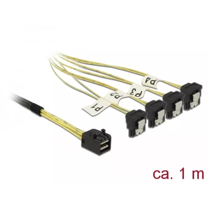 SCSI kabelis DeLOCK 85685 Melns Dzeltens 1 m 1 x Mini SAS HD SFF-8643 4 x SATA 7 pin
