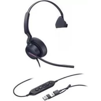 Yealink UH46 Mono 1308242 austiņas – USB-C/USB-A – mono – trokšņu slāpēšana – 35 mm skaļrunis – platjoslas audio – 3 mikrofonu tehnoloģija – melns