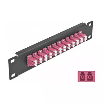 Šķiedru optisko ielāpu panelis DeLOCK 10 collu 12 portu LC Duplex violets 1U melns