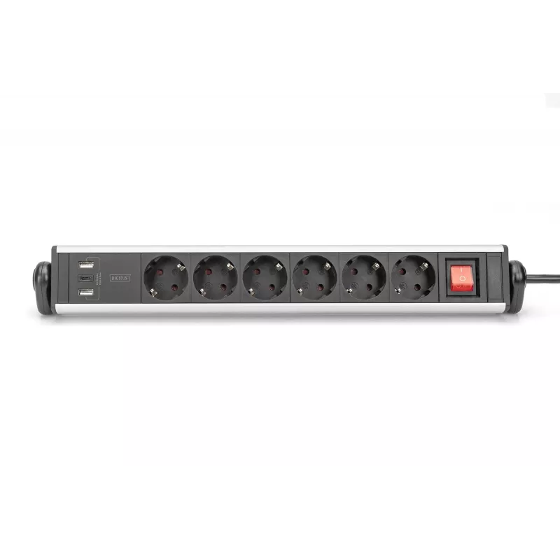 Digitus 6 virzienu biroja strāvas sadalītājs ar 3 USB pieslēgvietām 1,5 m kabeli