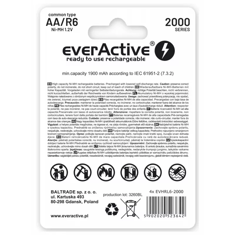 Everactive EVHRL6-2000 mājsaimniecības akumulators Uzlādējams akumulators AA Niķeļa-metāla hidrīda (NiMH)
