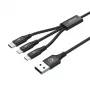 USB kabelis Unitek C14049BK — USB-C uz Micro-USB B/Lightning, USB 2.0, 1,2 m, melns