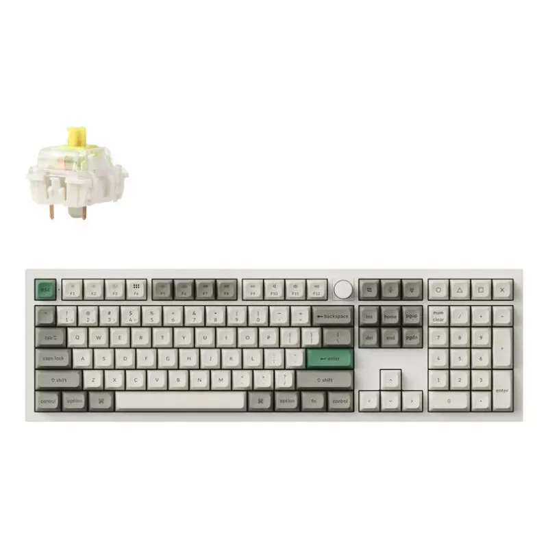 Mehāniskā tastatūra Keychron Q6M-P4 — pilnizmēra 100%, vadu un bezvadu (USB, RF, Bluetooth 5.1), RGB fona apgaismojums, balta, USB-C