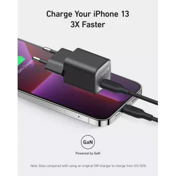 Iekštelpu maiņstrāvas lādētājs Anker 511 Nano 3 — 30W, 1× USB-C, 100–240V, Melns