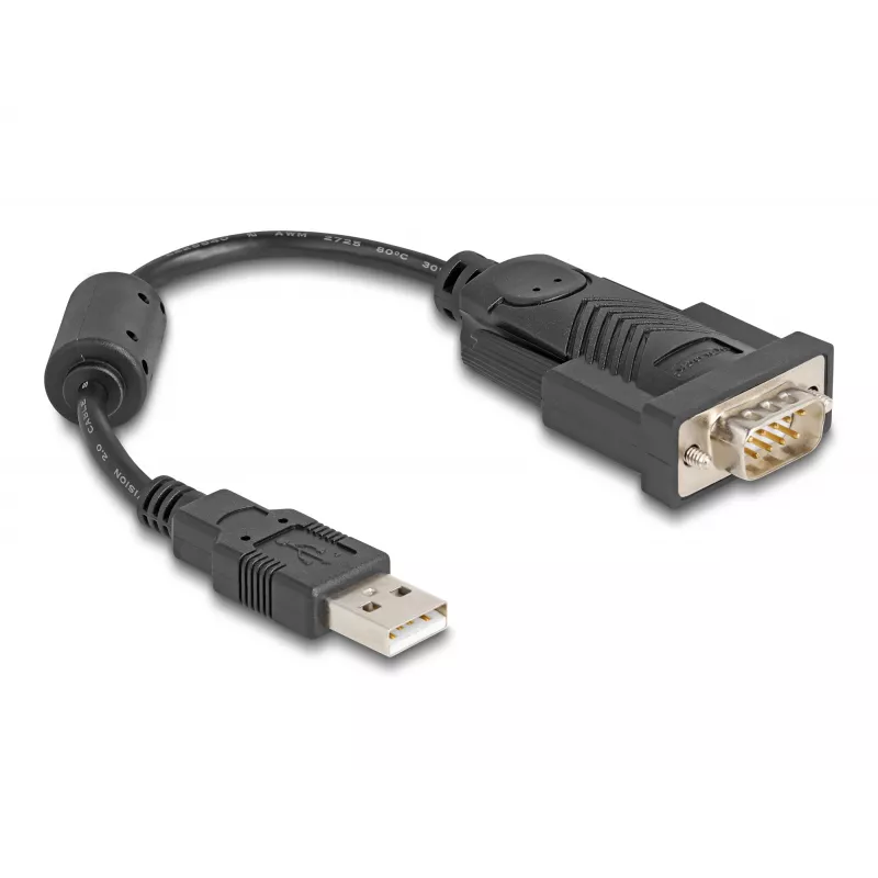 DeLOCK 61549 seriālais kabelis, melns, 0,25 m, USB Type-A uz RS-232
