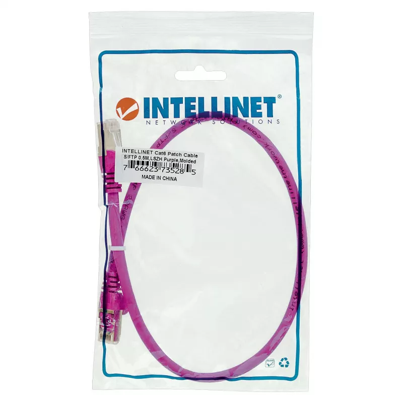 Intellinet tīkls komutācijas kabelis, Cat6, 0.5m, Red, Copper, S/FTP, LSOH / LSZH, PVC, RJ45, Gold Plated Contacts, Snagless, Booted, Lifetime Warranty
