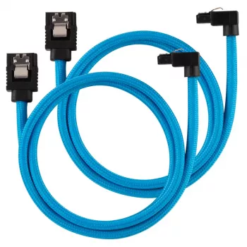 Corsair Premium Sleeved SATA-kabelis ar leņķa savienotāju, zils 60 cm - 2 iepakojums