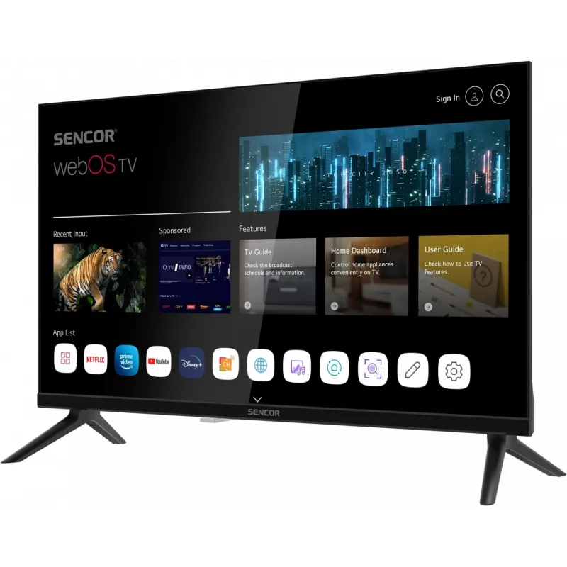 24 collu LED viedais televizors SENCOR SLE 24S830MB — HD izšķirtspēja, energoefektivitātes klase E