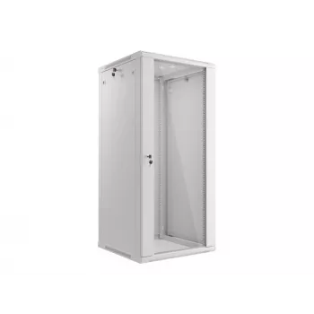 Lanberg pie sienas stiprināms montāžas statīva skapis 19 inch 27U 600x600 mm pelēks (stikla durvis)