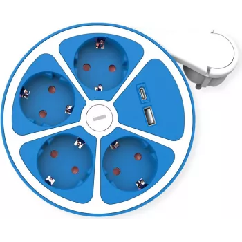 ROLINE Desktop Power Strip 4x+Sw. 1x A+ C CEE7/7 Blue 3m - Power Strip (19.07.2341)