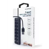 USB centrmezgls Gembird UHB-U3P7P-01, 7 portu USB 3.2 Gen 1 (Type-A), 0,24 m kabelis, melns