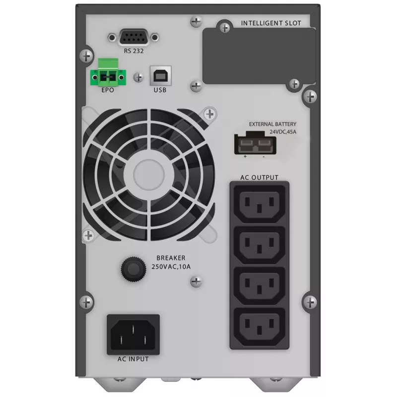 Nepārtrauktas barošanas avots PowerWalker VFI 1000 TGB — 1 kVA (900 W), dubultās pārveidošanas tiešsaistes režīmā, 4× C13 izejas, USB, RS-232, EPO