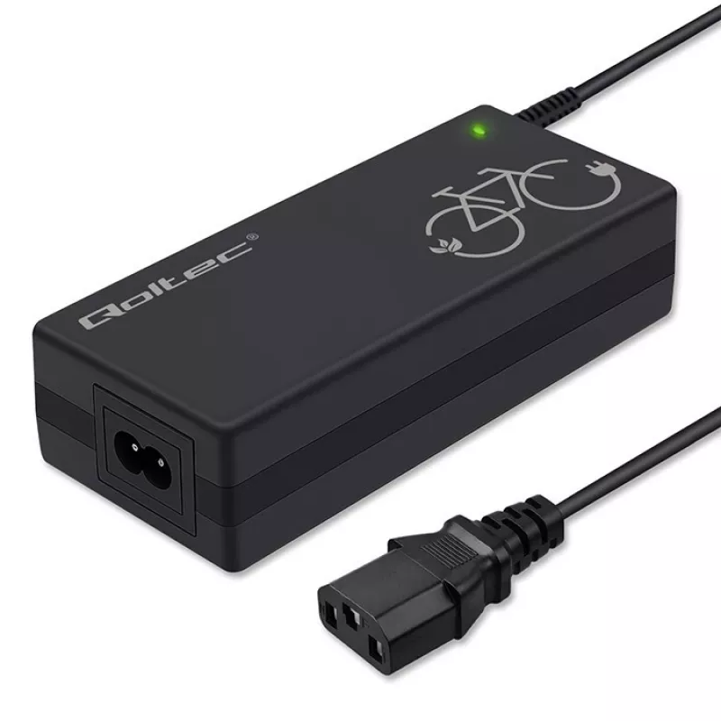 Lādētājs QOLTEC 36V–42V 2A ar C14 IEC 3-pin savienotāju e-velosipēdu akumulatoriem