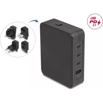 Barošanas adapteris DELOCK 145 W ar 3× USB-C un 1× USB-A
