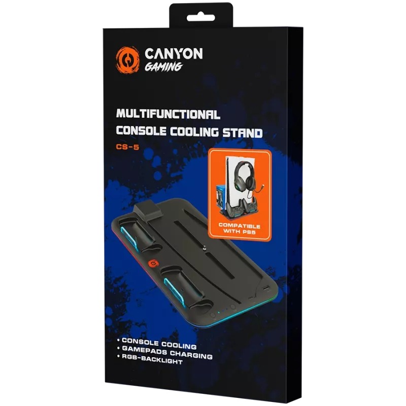 Dzesēšanas statīvs CANYON CS-5 RGB priekš PS5 ar uzlādes funkciju, modelis CND-CSPS5B
