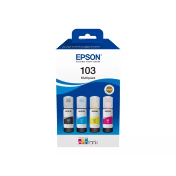 Tintes kasetņu komplekts Epson EcoTank 103 — Oriģināls 4 krāsu komplekts (melna, ciāna, fuksīna, dzeltena), melna 4500 lpp., krāsaina 7500 lpp.