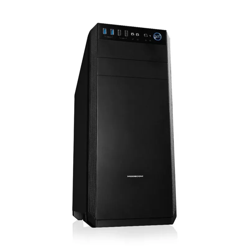 PC korpuss MODECOM Oberon Pro Midi Tower — melns, atbalsta ATX/microATX/ITX, 7 paplašināšanas sloti, līdz 395 mm GPU, 5 HDD/3 SSD nodalījumi