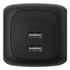 Iekštelpu maiņstrāvas ātrais lādētājs Belkin WCH019kqBK — 2× USB‑C, melns, OVP/OC/OT/SC aizsardzība