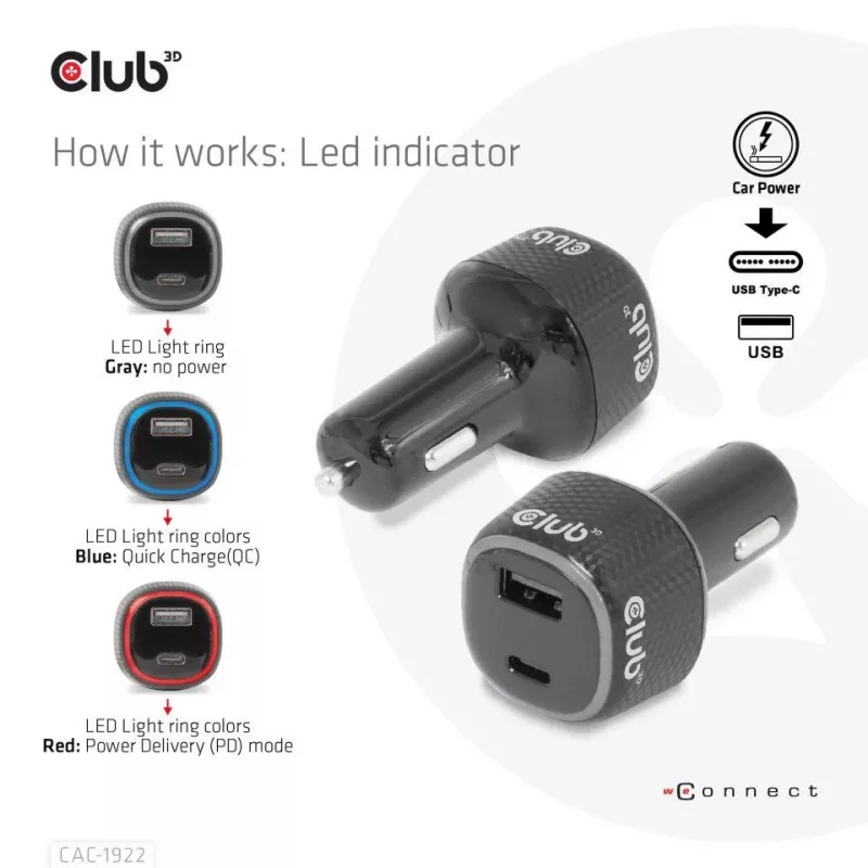 CLUB3D Piezīmjdatora / klēpjdatora automašīnas lādētājs 63 Watt, Auto, cigarešu aizdedzinātājs, 24 V, Melns
