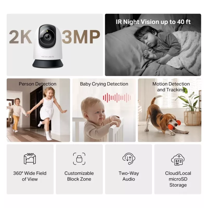 Iekštelpu drošības kamera TP-LINK MC210 Pan/Tilt Wi‑Fi 1080p Nakts redzamība